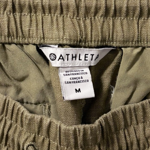 Athleta Retreat High Rise Linen Ankle Pant Olive Branch Green - Picture 7 of 8